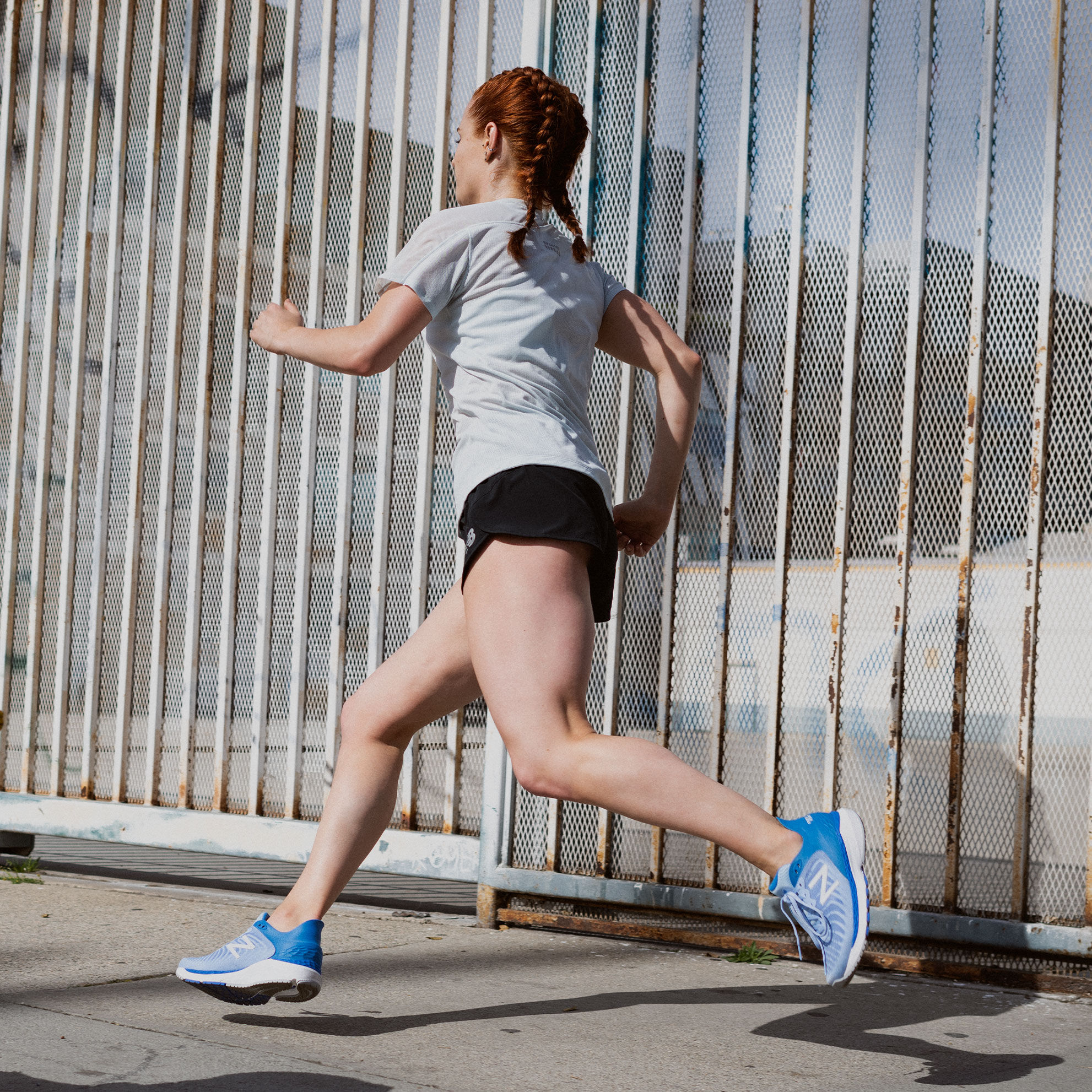 Woman running in a city
